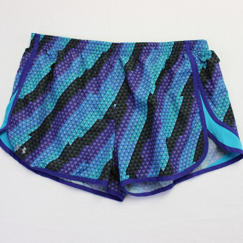 Under Armour HeatGear Mens XL Running Shorts Blue Purple Geometric Print